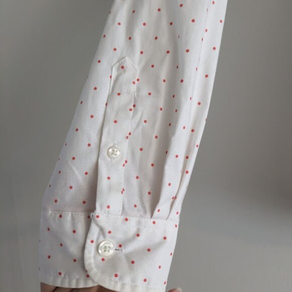 LLBean White and Pink Polka Dot Button Down Size MP - Picture 7 of 10
